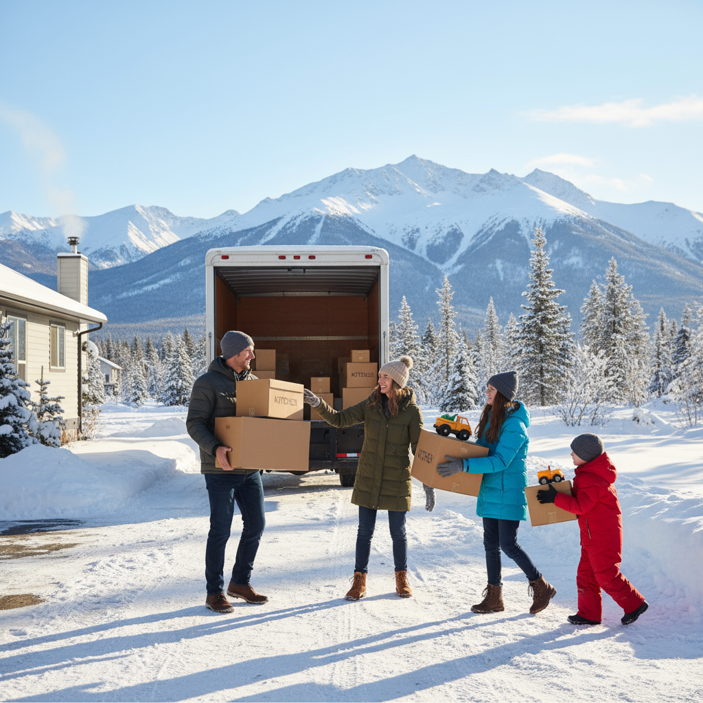 Budget planning desk with calculator, Alaska map, checklist and moving boxes